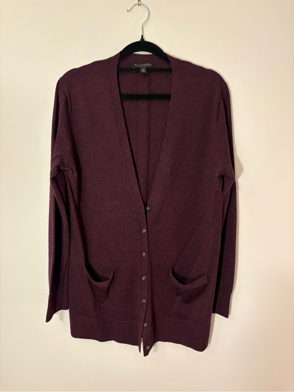 Banana Republic Plum Merino Wool Longline Cardigan with Pockets — Size M 🍇